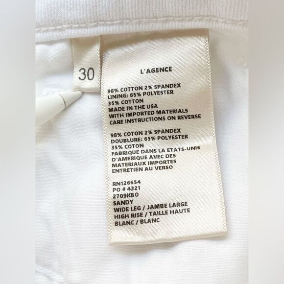 L’Agence Cotton White High Rise Wide Leg Stretch Slim Sandy Jeans White 30 NWT - Picture 7 of 8
